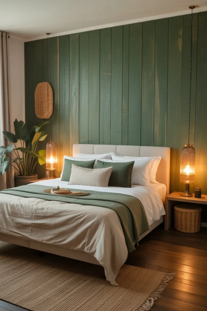 15 Green Boards Inspirations to Create a Cozy and Elegant Bedroom Atmosphere 16 Green Boards Bedroom Ideas